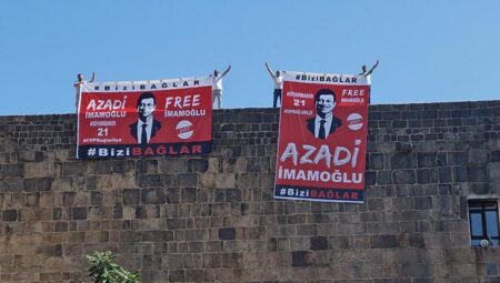 Diyarbakır’da surlara asılan ‘İmamoğlu’ pankartlarına polis müdahalesi