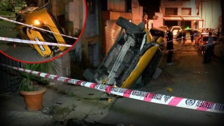 Şişli’de taksi 10 metreden çıkmaz sokağa uçtu! ‘Takla atarak yere düştü’