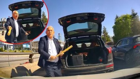 Trafikte endişe dolu anlar! Aracından inip beyzbol sopasıyla üstüne yürüdü