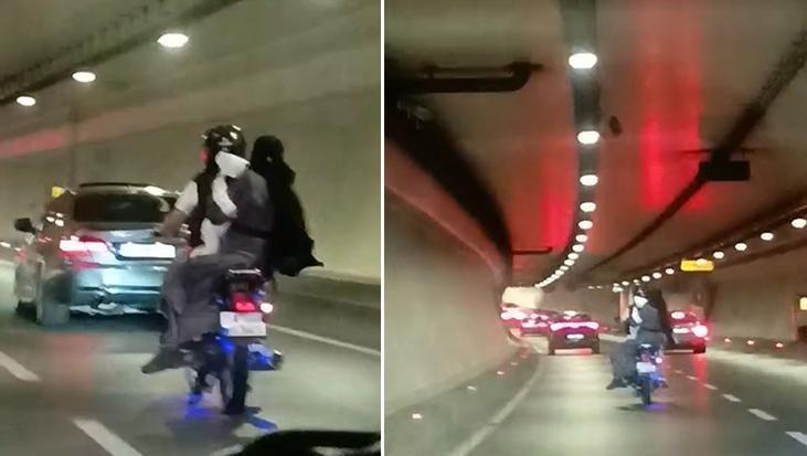 Avrasya Tüneli’nde tehlikeli seyahat: 1’i bebek 3 kişi motosiklet üzerinde