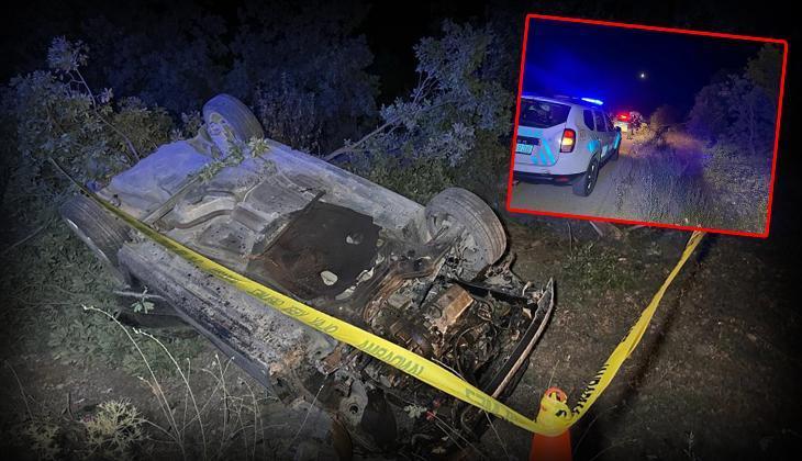 Uşak’ta denetimden çıkan araba şarampole devrildi: 1 meyyit, 2 yaralı
